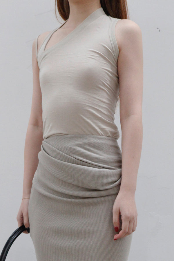OUDE WAAG knitted asymmetric suspender vest OW-23SS-TP06 meters gray
